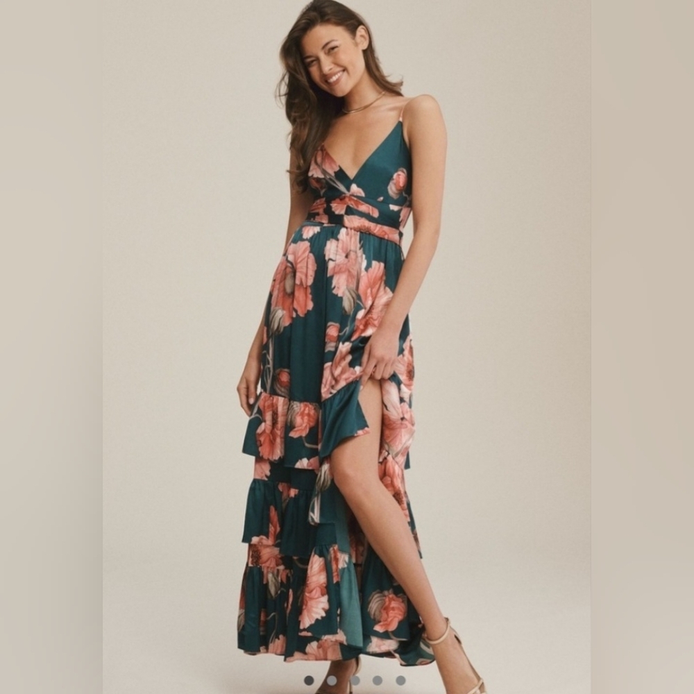Hutch Floral Maxi Dress in Green and Pink